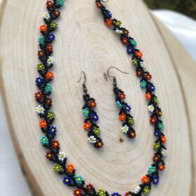Seed Bead Handmade Spring Branch Necklace and Earring Set (8813)
